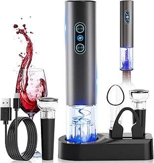 Electric Wine Opener, Rechargeable Cordless Wine Accessories, Stainless Steel Cordless Automatic Wine Bottle Corkscrew with Vacuum Stoppers, Foil Cutter for Home Party Wedding, Bars(Gray)