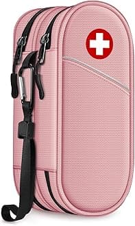 SITHON Double-Layer Epipen Carrying Case, Travel Medication Organizer Bag Emergency Medical Pouch Holds 2 EpiPens, Asthma Inhaler, Anti-Histamine, Auvi-Q, Allergy Medicine Essentials, (Pink)