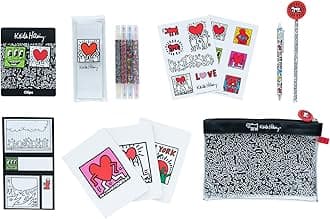 Grupo Erik Stationery Set - Keith Haring | Pencil Case With A6 Notebooks, Highlighters, Sticky Notes, Paper Clips, Stickers, Pen, Pencil | Graffiti Art Gifts