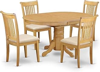 East West Furniture AVPO5-OAK-C 5 Piece Kitchen Table Set for 4 Includes an Oval Dining Room Table with Butterfly Leaf and 4 Linen Fabric Upholstered Chairs, 42x60 Inch, Oak