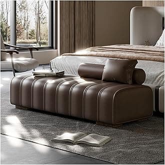 Storage Bench Faux Leather Upholstered End of Bed Bench Modern Long Bench,Rectangular Accent Bench for Living Room Entryway Bedroom End of Bed Bench (Color : Brown, Size : 120 * 45 * 43cm)