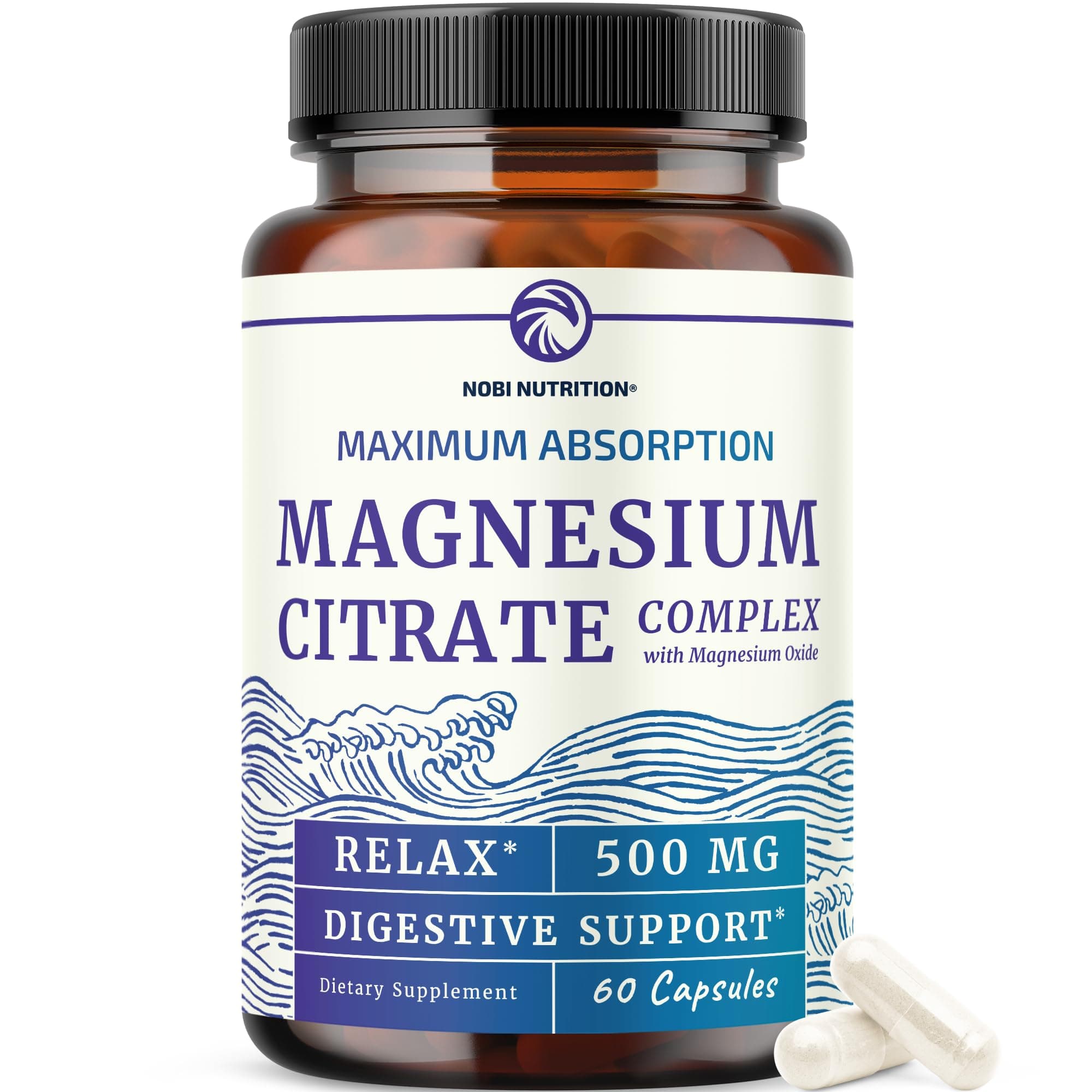 Magnesium Citrate Complex 500 MG for Constipation & Digestion Support | High Absorption Magnesium Supplement | Citrato de Magnesio | Calm & Relaxation | Non-GMO Soy-Free | 60 Mag Citrate Capsules