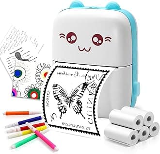 ARCELI Mini Thermal Printer, 200DPI Wireless Bluetooth BT4.0 Photo Printer, Portable Thermal Printer Compatible with Android or iOS APP for Pictures/Notes/Lists/QR Codes(with 5 Roll Thermal Paper)