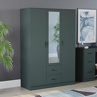 Vida Designs Riano Wardrobe, With Shelf & Hanging Rail Bedroom Storage Furniture (Jasper Green, 3 Door Mirrored)