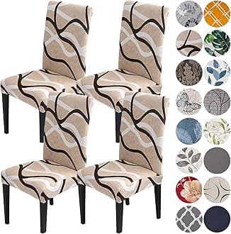 HZDHCLH Chair Covers Slipcovers 4/6 PCs Stretch Removable Washable Short Dining Chair Protector Cover Seat for Hotel,Dining Room,Ceremony(Khaki/Coffee, 4 PCS)
