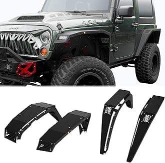 Front and Rear Fender Flares w/LED Compatible with 2007-2018 Jeep Wrangler JK 2Doors,Turn Signal Lights Solid Steel Mud Fenders,Heavy-Duty Off-Road Wheel Fenders,4PCS Black