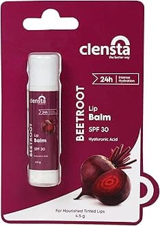 Clensta Beetroot Lip Balm With Hyaluronic Acid Spf 30 With Beetroot & Hyaluronic Acid For Moisture, Hydrates & Lightens Dark Lips For Women & Men 5Gm, Clear