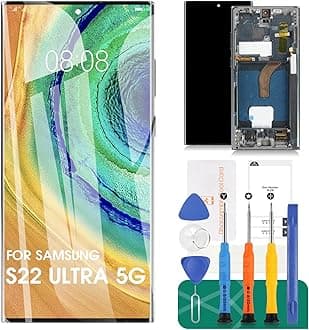 [US Version] OLED for Samsung S22 Ultra 5G LCD Screen Replacement for Samsung Galaxy S22 Ultra 5G Display SM-S908 SM-S908B Digitizer Touch Screen Assembly with Fingerprint (with Frame,Green)