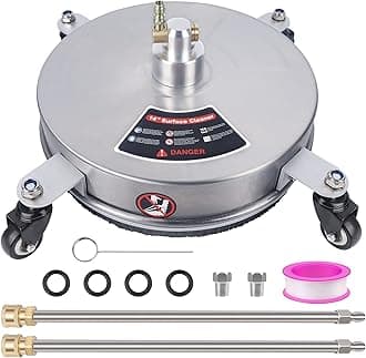 14" Pressure Washer Surface Cleaner with 4 Wheels, Stainless Steel Power Washer Accessory for Driveways Sidewalks Patios Cleaning, 1/4" Quick Connector, 2 Extension Wand Attachments, 4000 PSI