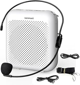 Norwii Bluetooth Voice Amplifier, Power Amplifiers, Portable Mini Wired Microphone Headset for Teacher Classroom & Outdoor Lectures, Teaching, Tour Guides, USB-C Rechargeable - 4000mAh, White