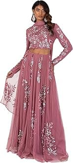 Maya Deluxe Damen Indian Traditional Dress For Women Outfit Lengha Choli Lehenga Saree Skirt And Top Dupatta Coord Set For Wedding Guest Lengha (1er Pack)