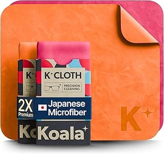 Koala Lens Cleaning Cloth | Japanese Microfiber | Glasses Cleaning Cloths | Eyeglass Lens Cleaner | Eyeglasses, Camera, VR/AR Headset, and Screen Cleaner | Pink & Orange (Pack of 2)