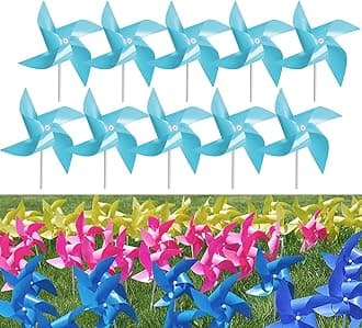 100 Pcs Pinwheels, Toy Wind Spinners and Party Favors Gifts for Kids, Outdoor Decorational Pinwheels for Yard and Garden (Light Blue)