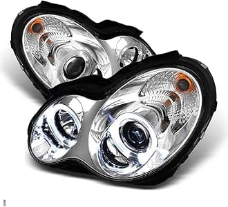 ACANIIFor [Halogen Model] 2001-2007 Mercedes-Benz W203 C230 C240 C320 LED Halo Chrome Projector Headlights Headlamps