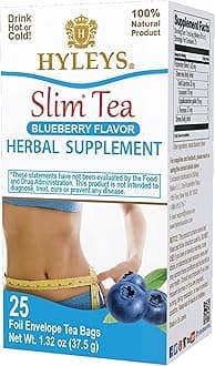 HYLEYS Slim Tea Blueberry Flavor - Weight Loss Herbal Supplement Cleanse and Detox - 25 Tea Bags (6 Pack)