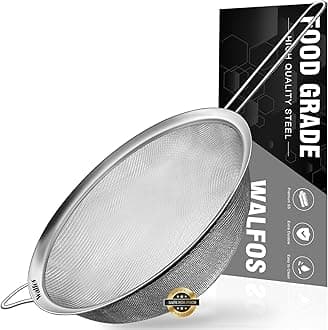 Walfos 8.6 Inch Large Fine Mesh Strainer, Kitchen Metal Food Strainers with Sturdy Handle, Stainless Steel 30 Mesh Sieve Sifters for Rice, Quinoa, Pasta, Fruits, Vegetables, etc.