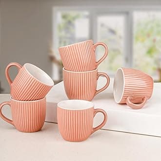 The Earth Store Peach Fringe Ceramic Tea Cup Set of 6, 220 ML Each, Microwave and Dishwasher Safe Coffee Cups | Cup Set of 6 for Tea/Chai, Coffee | Ideal for Gifting, Home, Office Use, Every Occasion