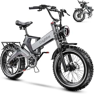 1000W Folding Electric Bike,48V 20AH Removable Battery E Bike,30+MPH,80 Miles Max Range Electric Bike for Adults,20" Fat Tire Foldable ebike,Adult Electric Bicycle for Commute Beach Snow