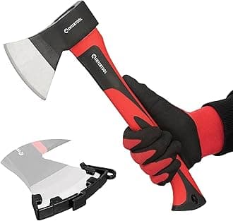INTERTOOL Hatchet for Chopping Wood and kindling - Small Hand Axe for Camping Firewood - 15” Survival Ax - with Shock-Absorbing Fiberglass Anti-Slip Handle HT-0261