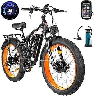 TUTTIO 5000W Peak Dual Motor Ebike, 40-46MPH Electric Bike for Adults, 52V 25AH Long Range Dirt Bike, 26" Fat-Tire Hunting Ebike, Full Suspension Mountain Bike for Off-Road Snow