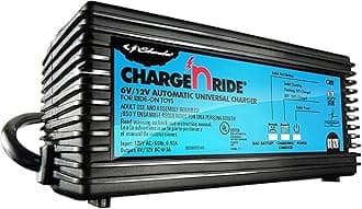 Universal 6 Volt / 12 Volt Battery Charger for Ride on Toys - Charge 'N Ride CR5-3 Amp, Fully Automatic - with 6V/12V Action Wheels & 12V Kid Trax Toy Car Battery Cable Connector