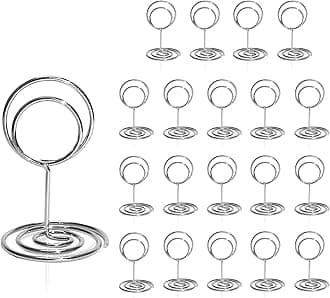 Table Number Holders 20Pcs - 2 Inch Mini Place Card Holder Short Table Number Stands for Wedding Party Graduation Reception Restaurant Home Centerpiece Decorations Office Memo (Silver)