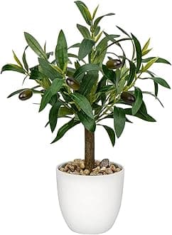Artificial Olive Tree15'' Small Faux OliveTree Fake Olive Plants with White Pot for Home Bedroom Table Shelf Office Hotel Decor, Briful
