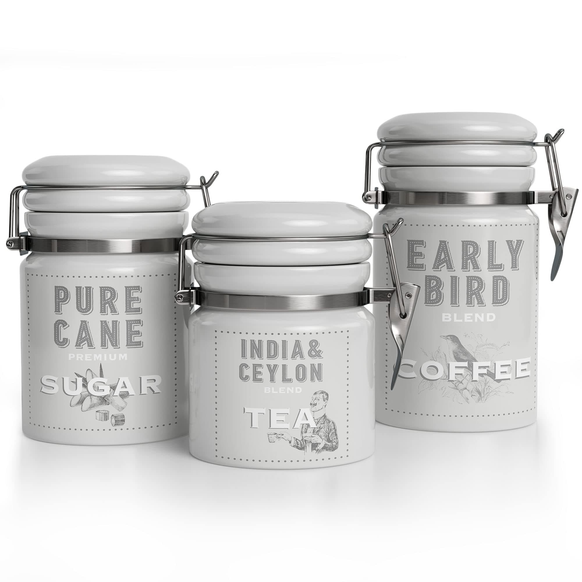 Barnyard Designs Kitchen Canister Set, Ceramic Canisters with Lid, Decorative Coffee, Sugar, Tea, Storage Containers for Kitchen Counter, Rustic Farmhouse Decor, Grey, Set of 3