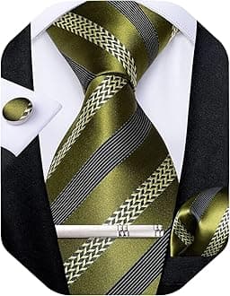 Mens Striped Tie Silk Woven Necktie and Pocket Square Cufflinks Tie Clip Set Wedding Business Formal Gift Tie for Men