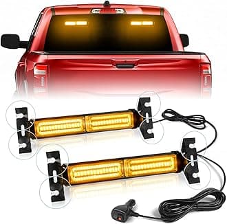 HLauto 1002L Emergency Strobe Traffic Advisor Light Bar: 40LED Dash Safety Warning Flashing Front/Rear Windshield Visor Light for Construction Vehicle, Trucks (2x10.7inch, Amber)