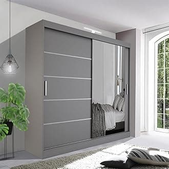 Contemporary Bedroom Sliding Wardrobe with LED Light - Spacious and Stylish Design comes in White/Grey/Black/Oak and Width 120cm/150cm/180cm/203cm/250cm (Grey, 120cm)