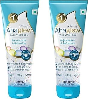 Ahaglow Advanced Face Wash Gel with AHA(Alpha-Hydroxy Acid)|Jojoba Oil|Tea Tree Oil|Allantoin|Vitamin E|Oakbark Extract|Dermatologically Tested| 200g * 2 - Torrent Pharma