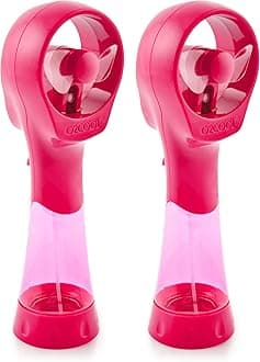 O2COOL 2 Pack Elite Battery Powered Handheld Water Misting Fans (Raspberry)