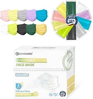 Disposable Face Masks Made in USA, 4 Ply for Families, Students, Breathable All-Day Wear & Safety, FSA HSA Eligible, ASTM Level 3 Medical Grade, 100 Pack Individual Wrap, Serene Spectrum