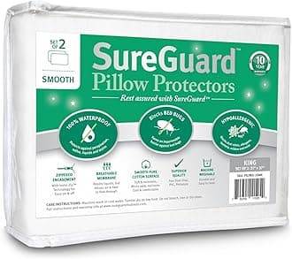 SureGuard Mattress Protectors Set of 2 King Size Pillow - 100% Waterproof, Bed Bug Proof, Hypoallergenic - Premium Zippered Cotton Covers - Smooth