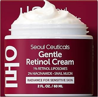 SeoulCeuticals 1% Korean Retinol Night Cream - 97.5% Snail Mucin + 2% Niacinamide Moisturizer for Face - Gentle K Beauty for Sensitive Skin 2oz