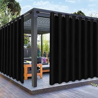 PureFit Outdoor Curtains for Patio Waterproof Weatherproof, UV Resistant Outside Curtains for Gazebo, Front Porch, Pergola, Sun Blocking Privacy Curtain, 120W x 84L inch, 1 Panel, Black
