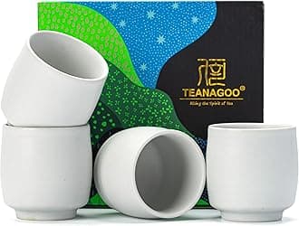 TEANAGOO Japanese Tea Cups, Chinese Tea Cup, 7.2Oz / 205 Ml, Ceramic Tea Cups for Adults, Ceramic Cups no Handles, Japanese Cups, Asian Matcha Cup, Ivory White, 4 Pcs/Box, H7