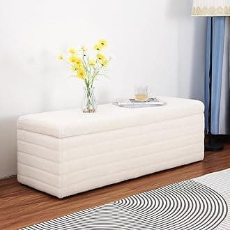 Storage Bench, Upholstered Sherpa Large Storage Ottoman Bench, End of Bed Bench for Bedroom Living Room Entryway Dorm Foot Rest - Rectangular
