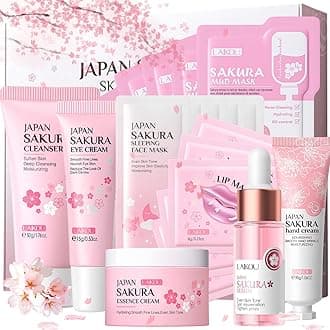 Sakura Skin Care Sets & Kits, Girls Pamper Set, Face Care Sets For Women, 20PCS Teenage Girls Gifts - Cleanser, Serum, Eye Cream, Face Cream, Hand Cream, Sleeping Mask, Mud Mask - Japanese Skincare