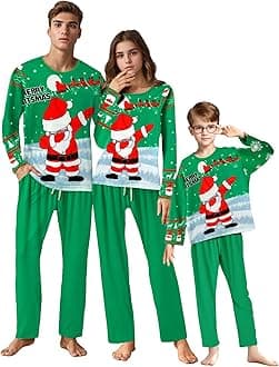 IFFEI Matching Family Pajamas Sets Christmas PJ's Letter Print Top and Plaid Bottom Sleepwear Jammies with Pockets
