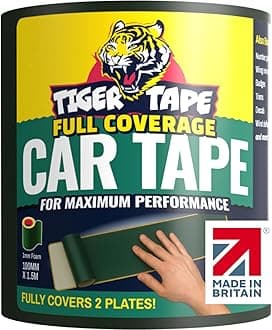 Tiger Tape® UK Made. Heavy Duty Max Hold Number Plate Roll | Fully Covers 2 x UK License Plate. Extra Strength Automotive Grade Adhesive. Ultimate High Performance Grip | Fits all UK Vehicles