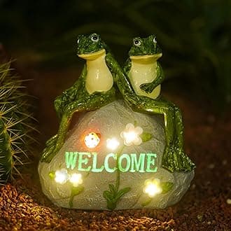 Nacome Solar Garden Outdoor Statues Frog with Succulent and 7 LED Lights - Lawn Decor for Patio, Balcony, Yard Ornament - Chrismtas Gifts for Mom Grandma