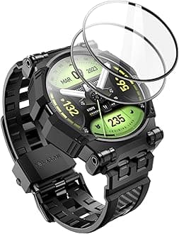 i-Blason for Samsung Galaxy Watch 6/5/4 Band 44mm with 2 Pack Tempered Glass Screen Protector, Military Grade Protection, Magnetic Charging, Durable Watch Band, Black