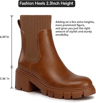 Athlefit Women's Chelsea Boots Fashion Slip on Platform Ankle Boots Lug Sole Chunky Booties