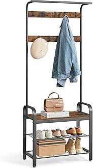 VASAGLE Coat Rack, Hall Tree with Shoe Bench for Entryway, Industrial Accent Furniture with Steel Frame, 3-in-1 Design, Easy Assembly, Rustic Brown and Black UHSR40B