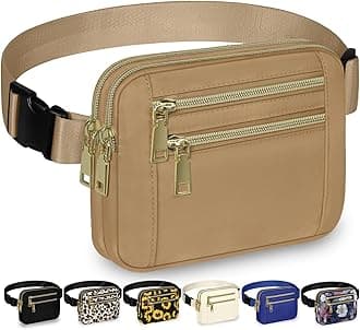 Capolo Fanny Packs for Women Fashion Waist Packs Bag with Adjustable Strap and 4 Zipper Pockets Waterproof Everywhere Crossbody Belt Bag for Workout Running Travelling, Khaki, M