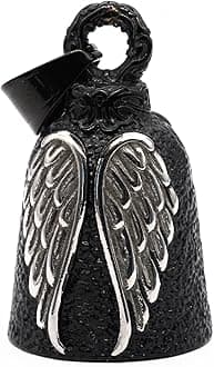 Angel Wing Knight Bell Letters USA Motorcycle Bike Riding Guardian Bell - Never Ride Faster Than Your Angel Can Fly, Black, Medium