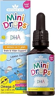 DHA Omega-3 Mini Drops for Babies & Kids 50ml – Supports Brain & Vision Health – Sugar-Free, Vegan, Gluten-Free, Non-GMO – Growth Support for Children Age 0-5 Years Old Dropper Included