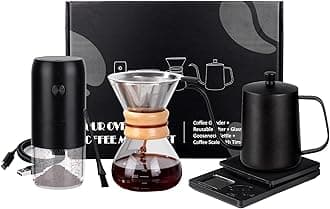 Pour Over Coffee Dripper Set, Hand Drip Coffee Maker Set, All in One Pour Over Kit with Electric Grinder, Coffee Dripper Set, Ideal for Anniversary Birthday Gift